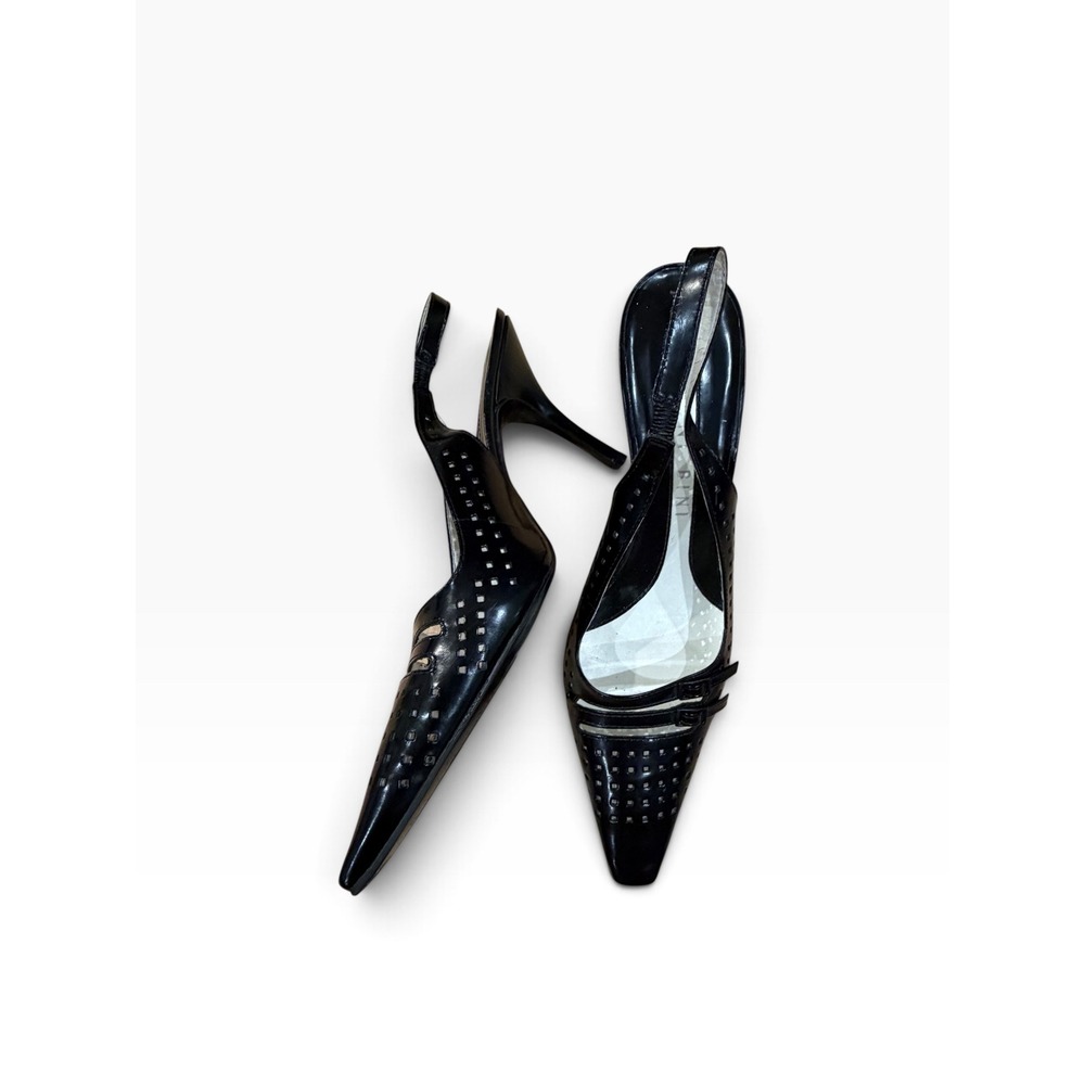 Gianni Bini Vintage 90s Black Leather Mary Jane Slingback Stiletto Heels 9M